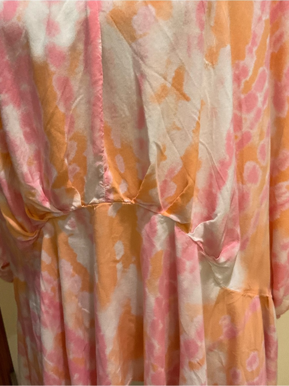 Cato Flowy V-Neck Tie-Dye Tunic in Pink & Orange 26/28W Sharkbite Hem - Picture 2 of 6